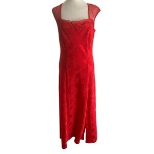 Vintage Victorias Secret Gold Label Large Vibrant Red Sleeveless Lace Sleep Gown